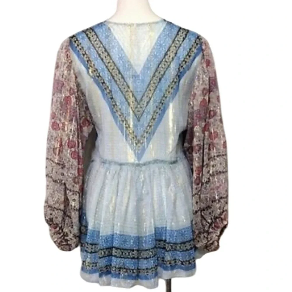 Free‎ People Alyiah Blouse Boho Puff Sleeve Top Blouse sz S